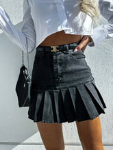 Black Pleated Denim Skirt